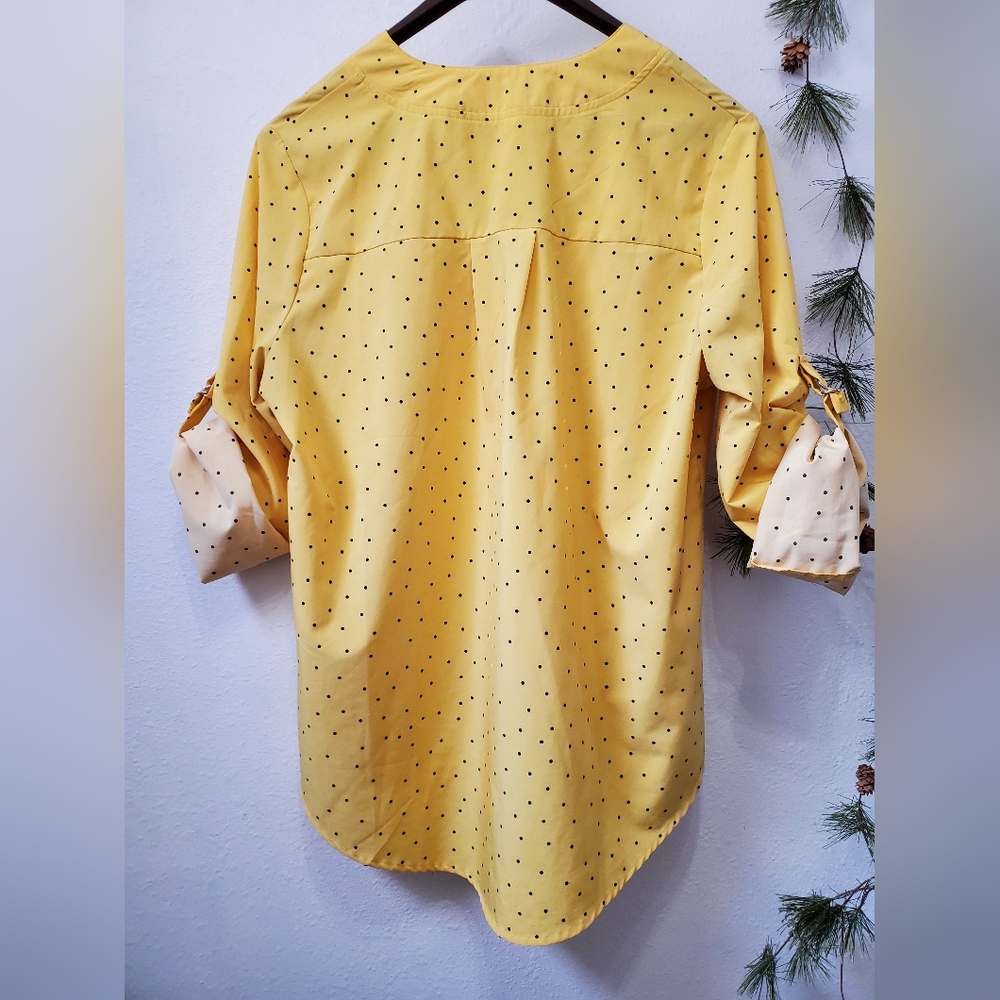 Roswear Sun Yellow Polka Dots Roll Tab Sleeve Tunic - Picture 4 of 9